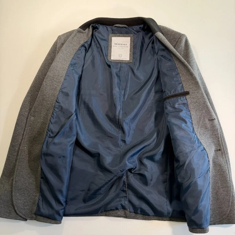 RESERVED Slim Fit Gray Jersey Knit Blazer Sport Coat Jacket Large